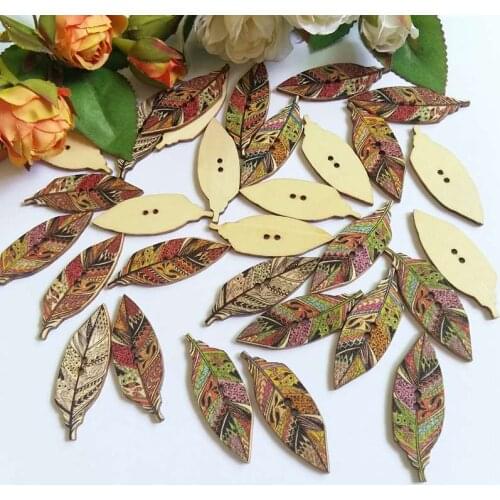 120pcs Multicolor feather 2 Holes Mixed bulk Wooden decorative Buttons Fit Sewing Scrapbooking for Crafts Decoration Accessories