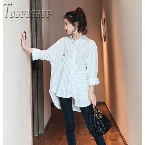 2020 Spring New Loose Stripe Women Blouse Irregular Fashion Female Blouses