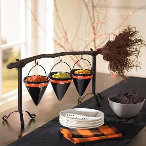 2021 Halloween Festival Cute Pumpkin Fruit Rack Snack Bowl Rack With Removable Basket Witch Broom Hat Home Party Decoration