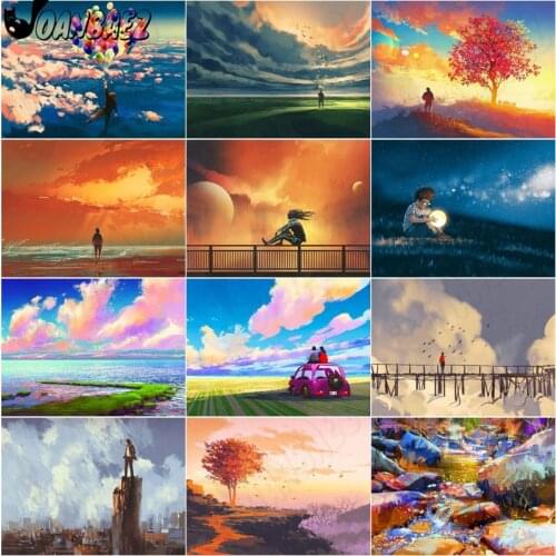 5Ddiy Diamond Painting Color Sky Cartoon Landscape Character Wall Art Cross Stitch Mosaic Sticker Diamond Embroidery Home Decor