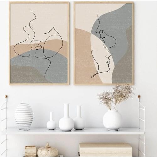 Abstract Face Line Kiss Bohemia Posters Canvas Painting Wall Art Print Pictures for Living Room Modern Interior Home Decoration