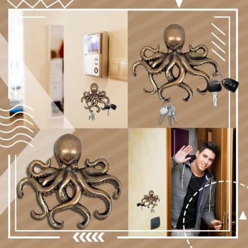 Keychain Hook Realistic Decorative Iron Octopus Wall Key Ring Holder Rack for Home