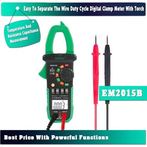 ELECALL EM2015B Best Price Duty Cycle Digital Clamp Meter With Torch Temperature And Resistance Capacitance Measurement