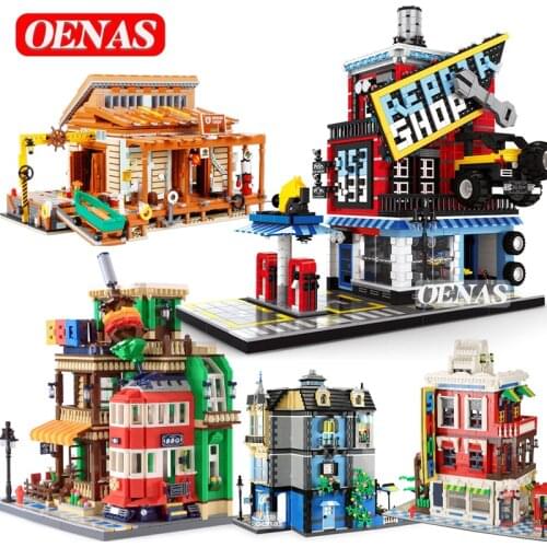 MOC City Architecture Coffee House Repair Shop Garden Large Model Creative Building Blocks Construction DIY Kids Kits Toys Gift