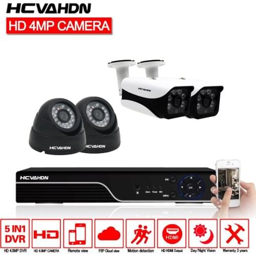 HCVAHDN Home Security AHD 4MP CCTV SYSTEM 4CH Hybrid 4PCS 4.0MP Camera Home Security CCTV Kits NO HDD HDMI Output Night Vision