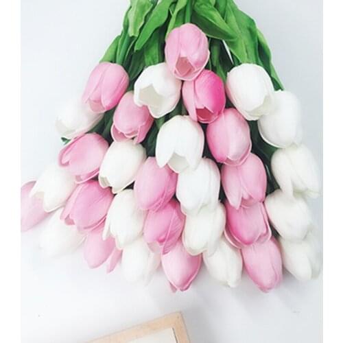 31pcs/Lot Mini PU Tulip Artificial Flowers Wedding Decor Bride Bouquet Real Touch Flowers For Home Wedding Party Decorative