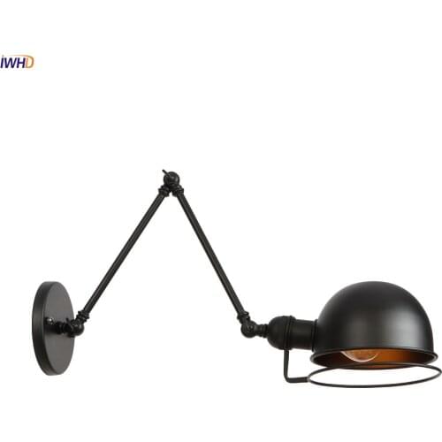 IWHD Adjustable Swing Long Arm Wall Lamp Bedroom Stair Edison Style Lighting Antique Vintage Black Wall Sconces Wandlampen LED