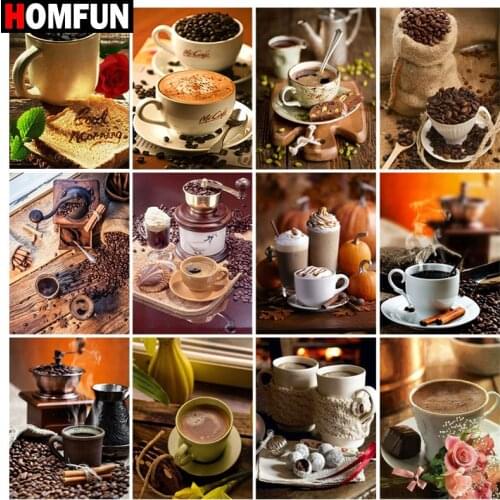 HOMFUN Rhinestone Painting Crystal Decor Diy Diamond Painting "Coffee cup snack" 3D Cross Stitch Pattern Diamond Embroidery