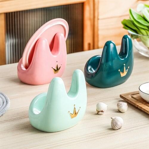 Ceramic pot cover rack Macaron pot holder Kitchen storage shelf Home insulation racks Desktop ornament Mobile phone holders Cute