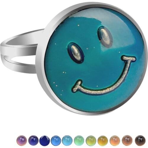 JUCHAO Mood Ring Temperature Changing Color Smile Face Rings for Women Punk Jewelry Gifts