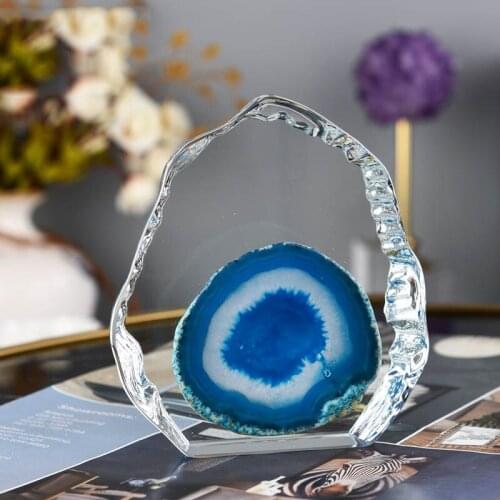 Modern Geometric Irregularity Crystal With Blue Agate Ornament Home Crafts Living Room Decor Objects Office adornos para casa