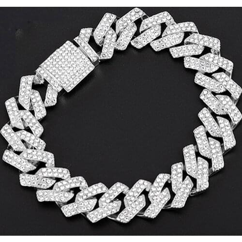 Hip Hop 15MM 2Row Cuban Prong Chain Bling Iced Out Box Buckle Copper AAA+ Cubic Zirconia Bracelet For Men Jewelry