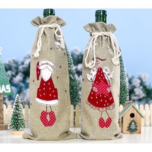 Linen Angel Christmas Wine Bottle Bag Creative Champagne Wine Bottle Cover Christmas Decoration