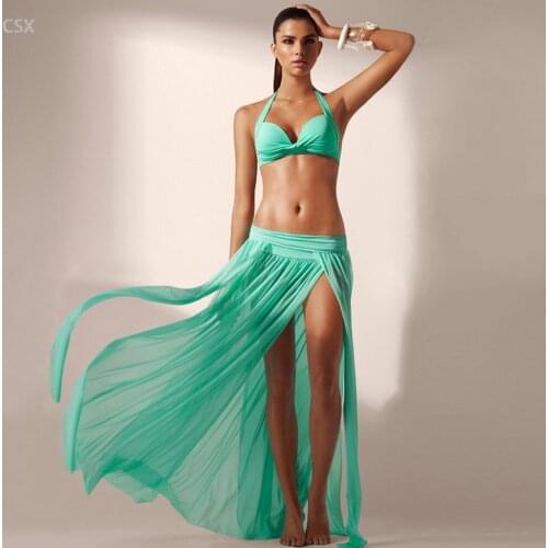 MwOiiOwM 2018 New Fashion Sexy Women Elastic Waist Hem Split Cover-up Skirt Chiffon Long Beach Skirts Bathing