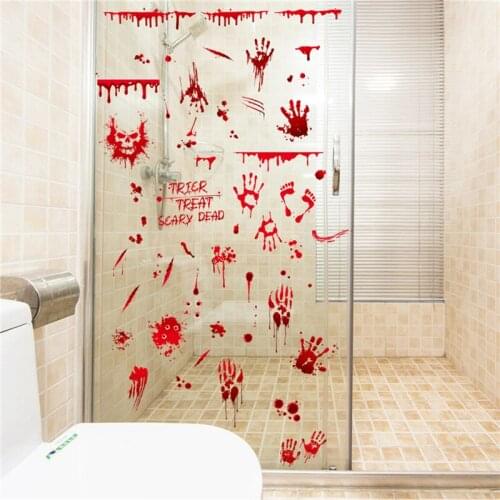 Halloween Window Glass Stickers Blood Handprint Footprint Wall Stickers For Living Room Car Party Decorative Stickers PVC 2021