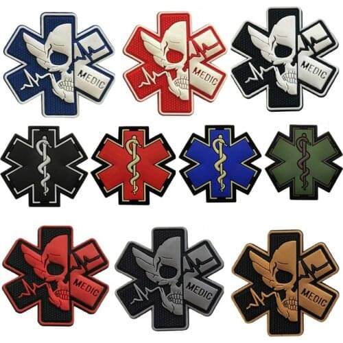 Skull MEDIC Pvc Rubber Hook Badge Patches Army Military Tactical Clothes for Caps,Bags,Backpacks,Vest,Uniforms,hat Emblem Patch