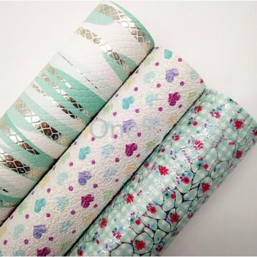 Onefly 21X29CM Hearts Printed Synthetic Leather Metallic Faux Leather Fabric Sheets For Bow DIY handbags shoes DQ035