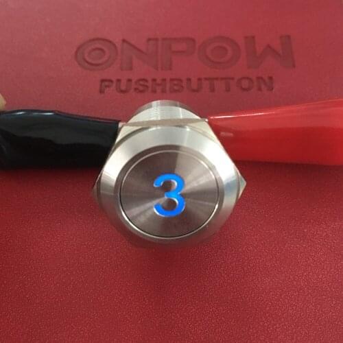 ONPOW 19mm Momentary Number Three Symbol illuminated Stainless Steel Waterproof Push Button Switch (LAS1GQ-11D/B/12V/S/3)