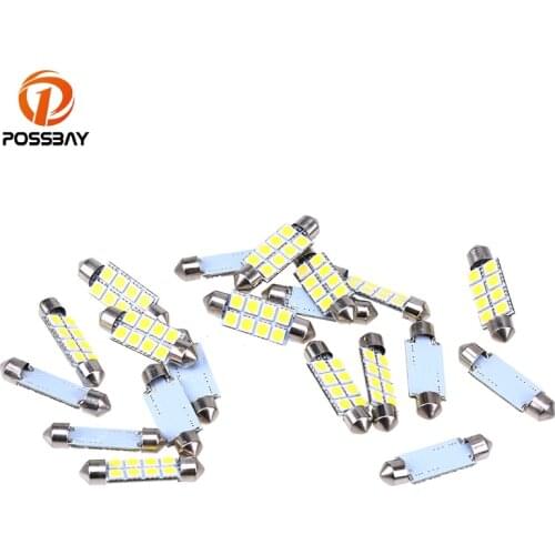 POSSBAY 10/20 Pcs 8SMD 5050 39mm Festoon Dome Lights LED Auto Interior Door Reading Light White License Plate Light