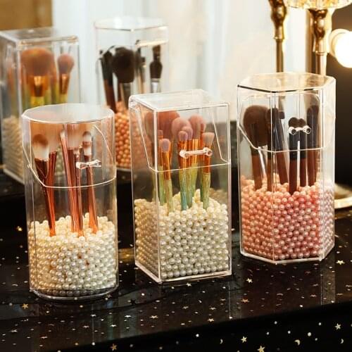 Clear Makeup Brushes Holder Round Transparent Plastic Empty Pen Holder Makeup Brush Organizer Cosmetic Container