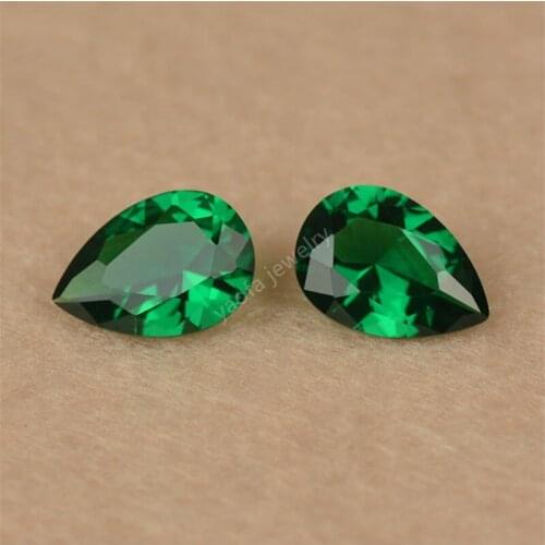 Sale 5A Wax Setting Synthetic Nano Green Stone 2x3~13x18mm Loose Pear Drop Shape Brilliant Cut Green Artificial Gems For Jewelry