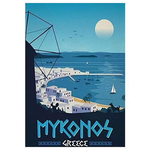 Retro Vintage Metal Tin Sign Mykonos Greece Home Kitchen Bar Restaurant Wall Decor Sign 12X8Inch
