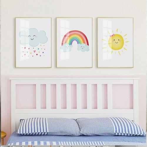 Simple Nordic cartoon watercolor love sun cloud rainbow childrens room home decoration picture print canvas dining room porch