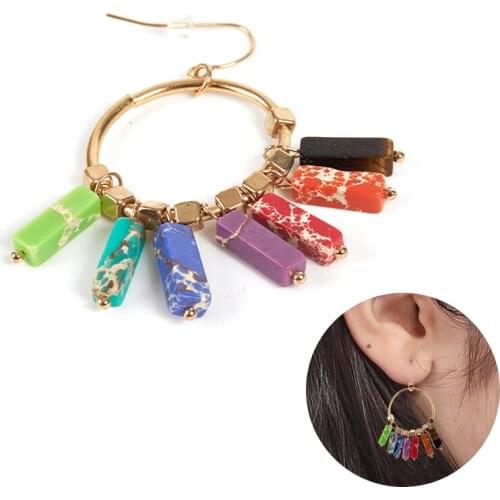 1pair Boho style earrings colorful stone grain tassel earrings Christmas accessories симпл brinco linha correntes accessoires