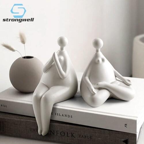 Strongwell Home Decoration Accessories Abstract Character Minimalist Ceramic Statue Office Book Desk Decoration Ornament Gifts