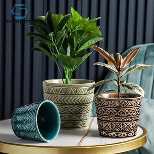 Strongwell Hand Painted Vintage Pattern Flower Pot Home Office Decoration Accessories Ceramic Mini Succulent Flowerpots Bonsai