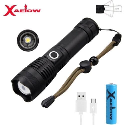 3500 lumens 5 Modes XHP50 LED Tactical Flashlight Zoomable Torch IPX-6 Waterproof Long-Range Light USB Recharger 18650 Battery