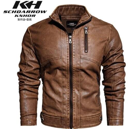 Chaqueta de cuero Vintage para motocicleta para hombre, chaqueta lavada de terciopelo a la moda para Otoo e Invierno