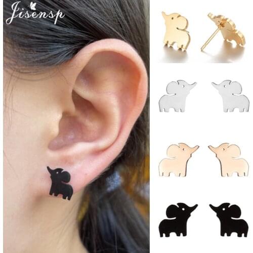 Vintage Lucky Elephant Stud Earrings Black Africa Elephant Earings Animal Stainless Steel Ear Jewelry For Women Kids Birthday