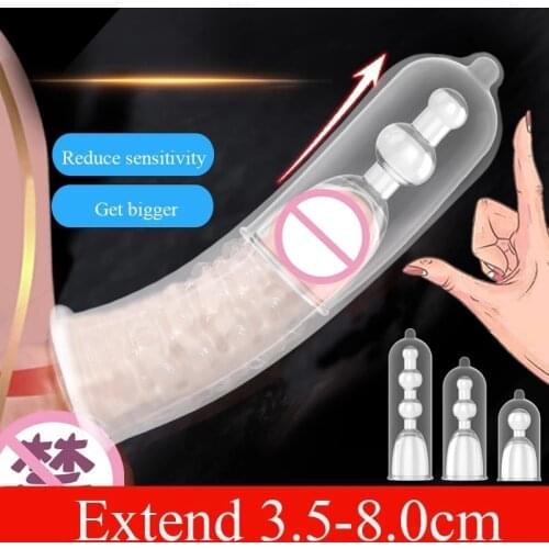 Adult Bdsm Penis Vibrating Condoms Enlargement Men Reusable Dick Condom Vibrator Penis Sleeve Sex Toys For Women Couples Shop