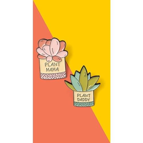 Plant Mama Daddy Enamel Pins Crystal Succulent Plant Brooches Bag Clothes Lapel Pin Gardening Badge Jewelry Gifts for childrens