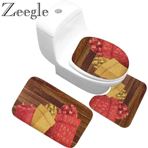 Zeegle 3Pcs/set Bathroom Mat Set Flannel Bath Mat Carpet Non Slip Shower Mat Christmas Decoration Toilet Carpet