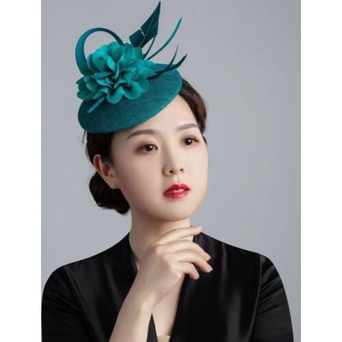 Women Chic Fascinator Hat Cocktail Wedding Party Church Hairpin Fashion Headwear Feather Hair Accessories Sinamay Fascinators