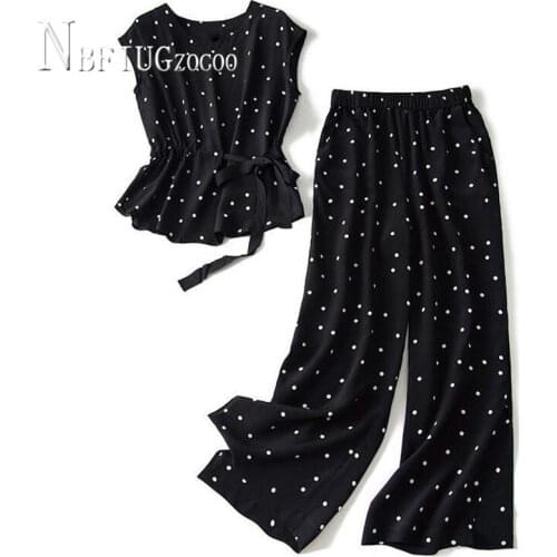 2021 Summer New Fashion Chiffon Women Sets Polka Dot Blouse And Elastic Waist Pants Female Sets