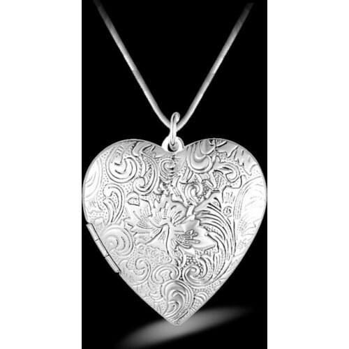Silver 925 Jewelry Hollow Heart Pendant Necklace for Women Openable DIY Secret Photo Locket Necklaces Chains Vintage Gifts