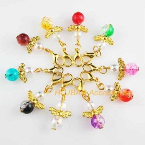 10 New Angel 14x21mm Charms Mixed Shivering Acrylic Gold Color Retro With Lobster Claw Clasps