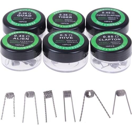 10pcs/box Twisted Fused Hive Clapton Coils Premade Wrap Alien Mix Twisted Quad Tiger Heating Resistance Rda Coil Tool Parts