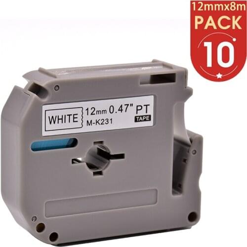 10PCS M Tape for Brother MK 231 Tape mk-231 Black on White Label Tape 12mm MK231 for Brother P touch Label Printer PT-80