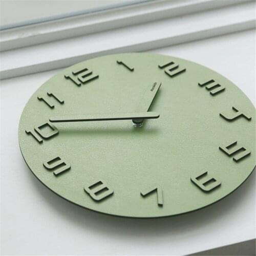 12 inch Wall Clock Mordern Leather Litchi Grain MDF Board Round Clock Scandinavian Non Ticking Silent Clock for Cafe Bedroom