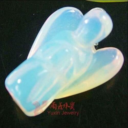 20pcs/lot !!! 2020 Fashion Man-made Opal Angel Pendants Charms Stone for Necklace Making Jewlery Carved Angel With Wing Pendant