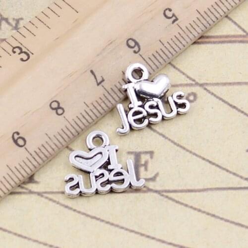 20pcs Charms I Love Jesus 15x13mm Tibetan Bronze Silver Color Pendants Antique Jewelry Making DIY Handmade Craft Pendant