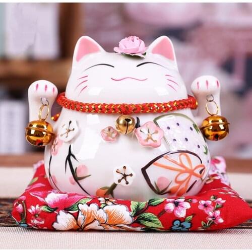 4.5 inch Ceramic Lucky Cat Maneki Neko Ornaments Business Gifts Japanese Fortune Cat Money Box Feng Shui Craft Home Decoration