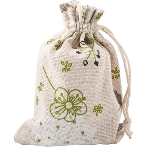 50pcs/lot 18x13cm 14x10cm Gifts Bags Polyester Cotton Packing Drawstring Pouches with Printed Snowflake for Christmas Packaging