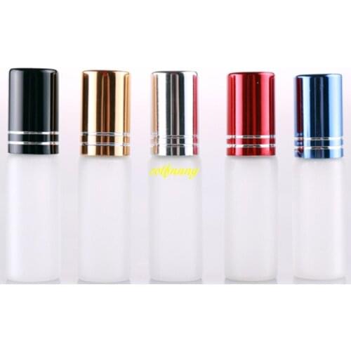 500pcs/lot 5ML Frosted Glass Roll On bottle Stainless Steel Roller Ball Essential Oil Perfume Bottles Aluminum cap