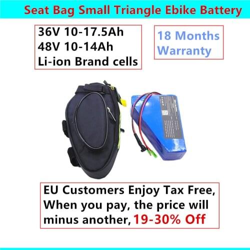 Free Shiping Li-ion 36v 48v small triangle seat bag battery 250w 350w 500w for 36v 48v ebike batteries backup battery