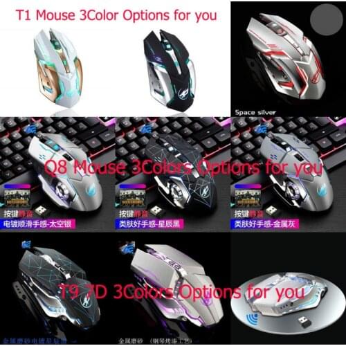 Rechargeable Wireless Silent Gaming Mouse T9/T1Q8 Wireless Mouse Colorful Lights and 4 Gears 2400 DPI 7 Buttons for PC